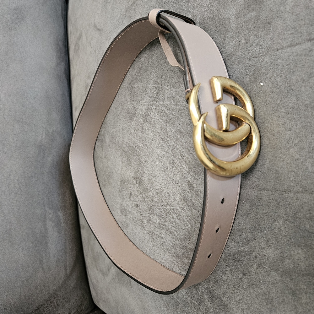 Gucci Gold Buckle Beige Women's Belt
